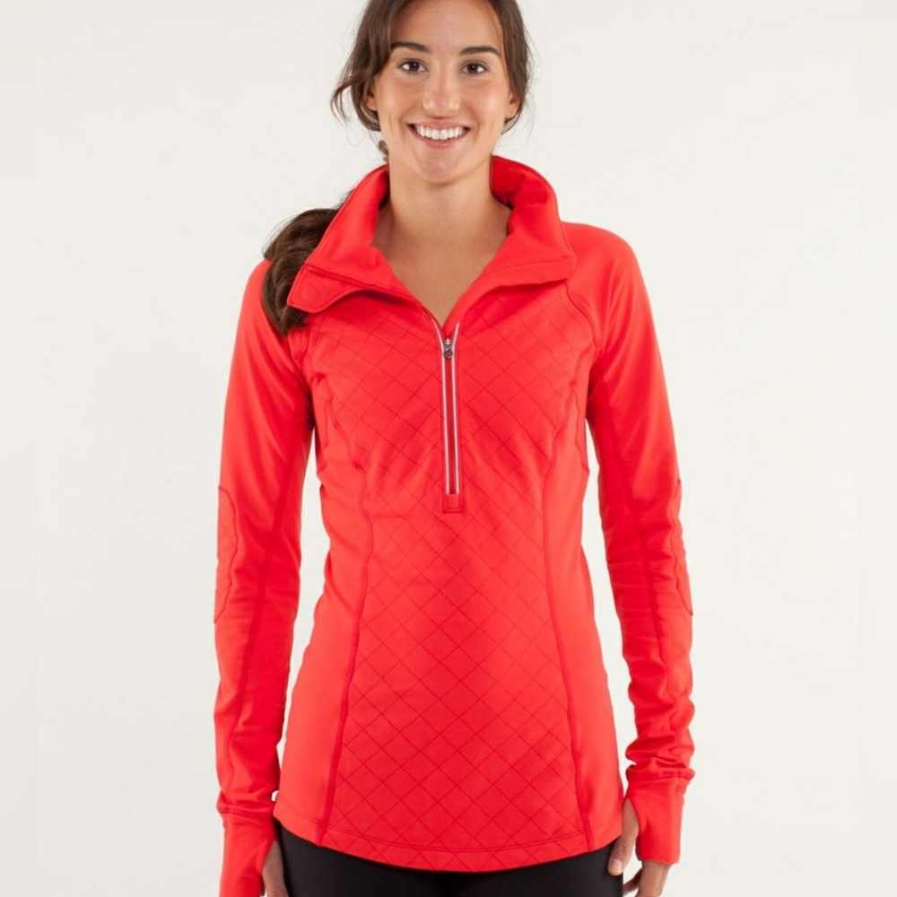 Lululemon Red Quilted Toasty Tech Pullover Zip up Sweatershirt Size 8